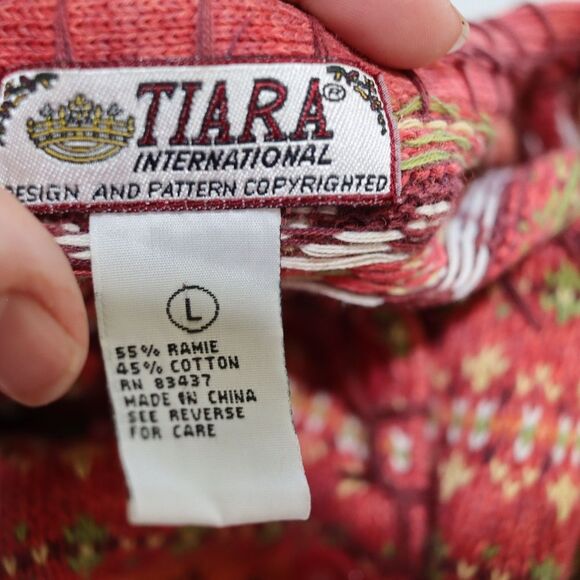 Tiara Vintage Orange Nordic Knit Cardigan Sweater LG - Picture 10 of 11